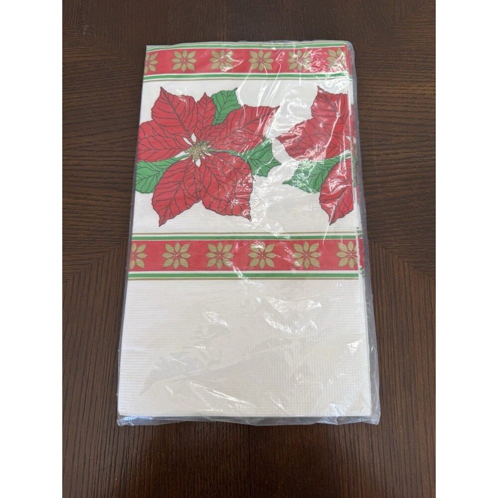 Vintage Artfaire Christmas Poinsettia Paper Table Cover 54x96 NOS Sealed